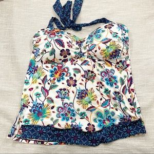 Liz Claiborne White and Blue Floral Tankini Halter Top Size 14